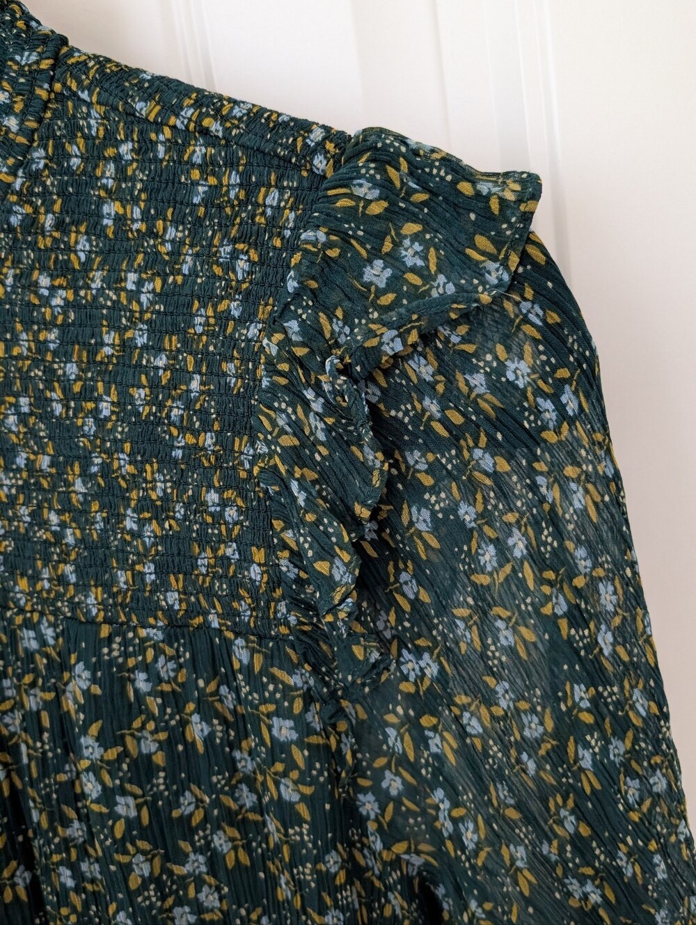 Free People Sheer Floral Long-Sleeve Blouse in Dark Green - Picture 7 of 9
